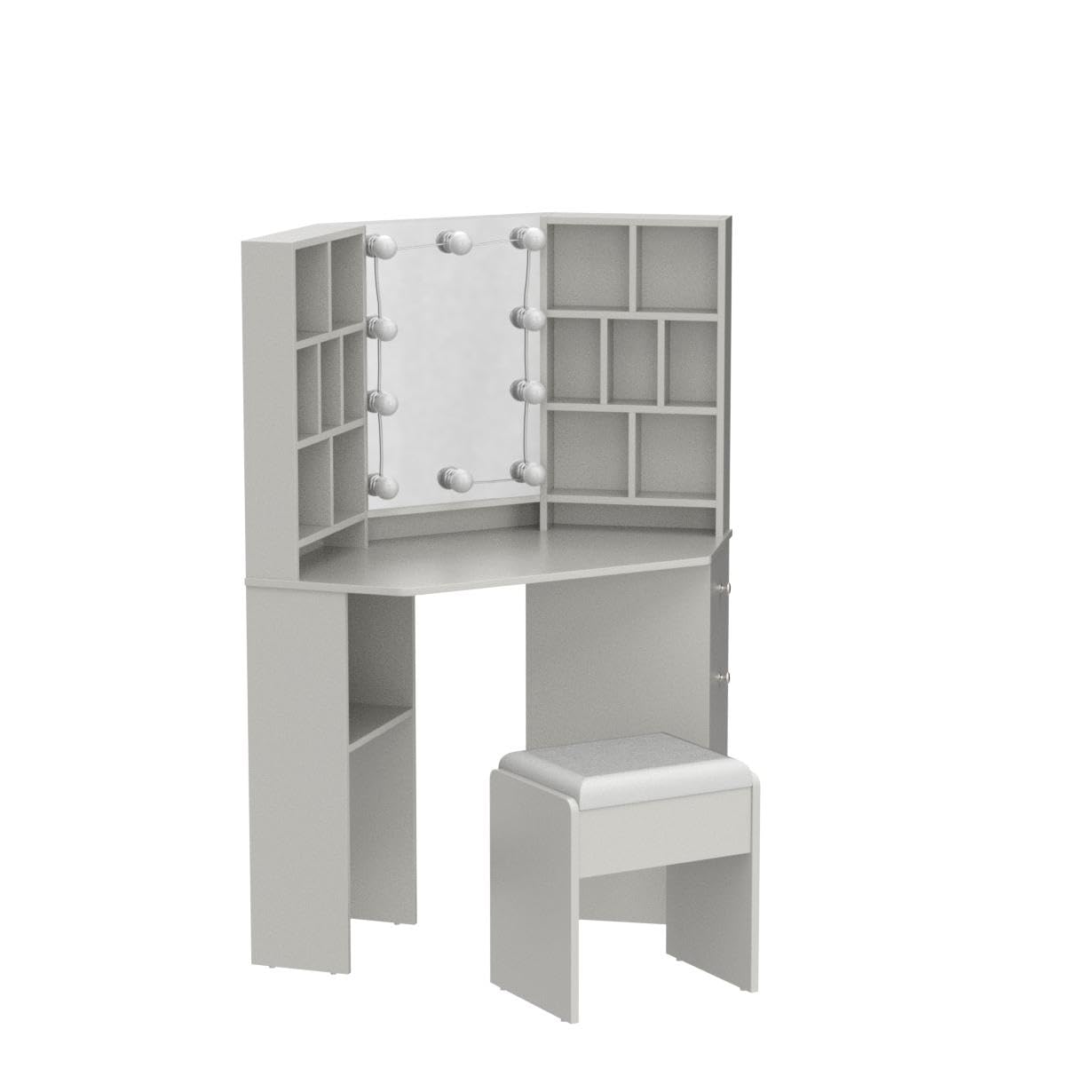 Amazon｜コーナーメイクアップバニティデスク ライト付きミラー付き